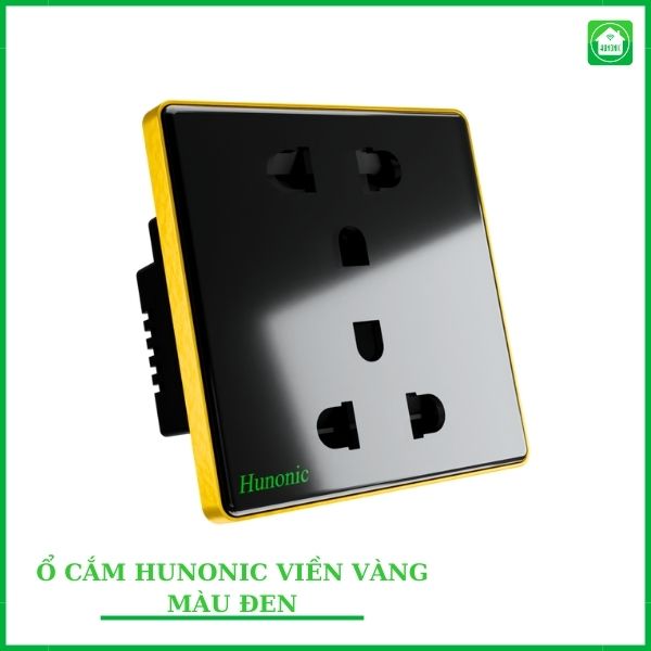 Ổ cắm tiếp địa Hunonic Viền Vàng - Hình Vuông